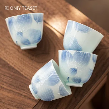1 Vnt Kinų Keramikos Teacup Rankų Darbo Arbatos Dubenėlį, Rankomis Dažyti Lotus Porceliano Arbatos Puodelio Buitinių Arbatos Rinkinys Kelionės Meditacija Taurė