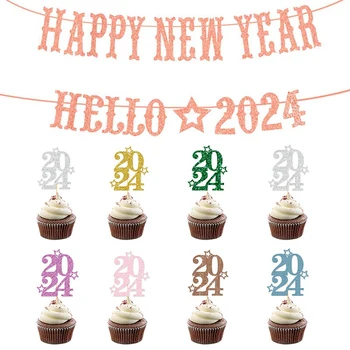 10 Vnt. Mini 2024 Laimingų Naujųjų Metų Cupcake Pyragas Topper Apdailos Šalies Prekių