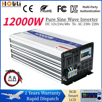 12000W Power Inverter 12v 220v Pure Sine Wave DC 24V 48V AC 230V Įtampa Europoje Konverteris Saulės Išjungti Tinklo Automobilių Transformatorius LCD