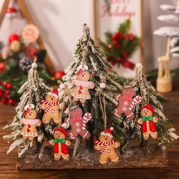 12Pcs Linksmų Kalėdų Dekoracija Namuose Meduoliai su imbiero priedais Vyras Mediniai Papuošalai Kalėdų Medžio Kabo Pakabukas 2024 Laimingų Naujųjų Metų Navida