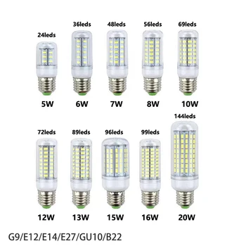 2VNT G9 E12 E14 E27 B22 GU10 LED Lemputė 5730 5W-20W Kukurūzų Šviesos 24-144LEDs 110V, 220V Pakeisti Halogeniniai Žibintai Lempa Sietynas