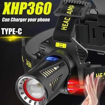 800W XHP360 LED Žibintai Priartinimo Jutiklis, Žibintų USB Įkrovimo Galvos Žibintuvėlis Lauko Vandeniui Žvejybos Avarinio Maitinimo Bankas