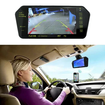 Automobilių TFT LCD Ekranas Bluetooth Universali USB TF Lizdas Galinio vaizdo Veidrodėlis Full HD 7