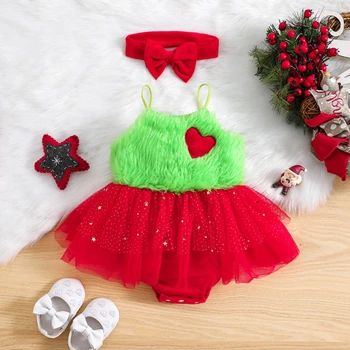 Baby Girl Kalėdų Apranga Naujagimiams Santa Claus Romper Suknelė Kalėdos Vilnos Princesė Suknelės su Lankelis Komplektai