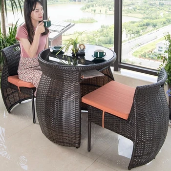 Balkonas Laisvalaikio staliukas ir Kėdė Derinys Lauko PE Rotango Kėdė Paprasta Sodo Kavos staliukas nestandartiniai Baldai Rinkiniai WKGF