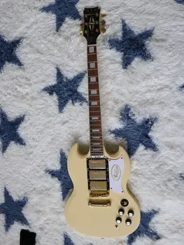 Balta geltona sg šešių styginiai Elektrinė gitara, aukso reikmenys, geriausia-pardavimo gitara, lukšto inkrustacijos fingerboard