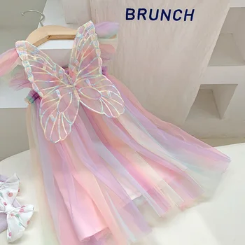 Bamblys Baby Girl Dress Drugelio Sparnai Pasakų Tiulio Tutu Suknelė be Rankovių Šalis Princesė Suknelė Vasaros Drabužių 1T-6T