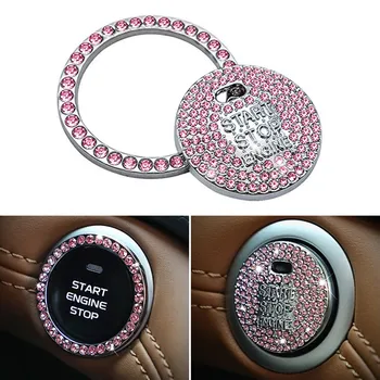 Bling Pink Diamond Automobilių Variklio Uždegimo Mygtuką Pradėti Dekoro Žiedas Crystal Lipdukas, Interjero Priedai