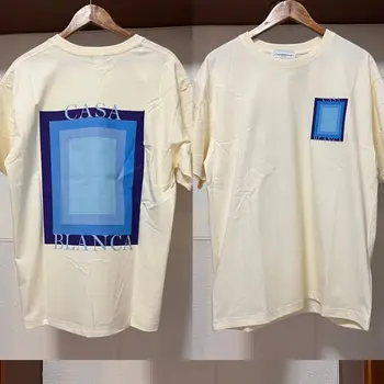 Blue Gradient Aikštėje Spausdinti KASABLANKA T-shirts Aukštos Kokybės Medvilnės 3XL trumpomis Rankovėmis Viršūnes Atsitiktinis Palaidų Vyrai Moterys Casa Marškinėliai