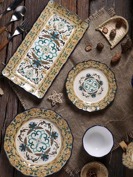 Dubuo Plokštės rinkinys Buitinės keramikos dubenėlį plokštė Kinijos retro makaronų dubenį Plokštė Housewarming naujametė vakarienė dovana, stalo įrankiai