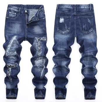 Džinsinio džinsus dizainas madinga gražus atsitiktinis džinsus, sugriauti maži-kojis stretchdenim kelnės, vyriški gatvės mados banga kelnės