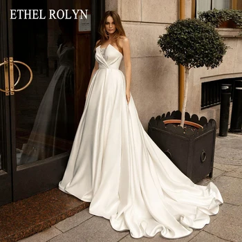 ETHEL ROLYN Satino Vestuvių Suknelė 2023 Klasikinis Stebėjimo Karoliukais Puoštas Nuotakos Suknelės Backless-Line Vestuvių Suknelė Vestidos De Novia