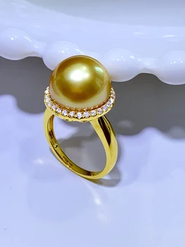 Filipinų Nanyang Aukso Perlas Žiedas Žiedas su Jūros Perlas Storio Aukso Stiprios Šviesos 18K Aukso Inkrustacijos Deimanto Žiedas Moteris