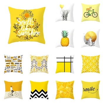 Geltona geometrinis kūrybos ananasų lapų spausdinta poliesteris pagalvėlė padengti namų gyvenamasis kambarys sofos, dekoratyviniai pagalvių užvalkalai