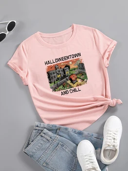 Halloweentown ir chill T-shirt Medvilnės Gotikos Derliaus Estetinės unisex mados Atsitiktinis Naujas vasaros Trumpas Rankovėmis Tee