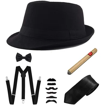 Helovinas Vyrų 20s Cosplay Kostiumai Aksesuaras 1920 Vyrų Priedai Gatsby Gangsteris Kostiumas Nustatyti Panama Fedora Skrybėlę