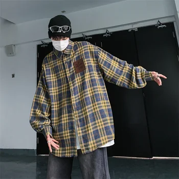 High Street vyriški Laisvalaikio Marškinėliai Gotikos Hip-Hop ilgomis Rankovėmis Pledas Palaidinės Mados Prekės Ženklo Dizainas Vyrų Drabužiai.