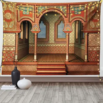 Islamo Retro Mėlyna Maroko Architektūros Gobelenas kabinti geometrinis modelis Durų Bohemijos Kambarį Namų dekoro gobelenas
