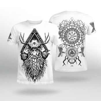 Islandijos Vikingų T-shirt Vyriškumą Totem 3d Atspausdintas Trumpas Rankovės Vasarą Naujas Žvėris Retro Tatuiruotė Modelis Lokys, Vilkas Odin Top Marškinėliai
