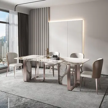 Italijos šviesos prabanga vėjo valgomasis stalas ir kėdės mišinys, modernus paprastas stačiakampis high-end namų valgomojo stalas