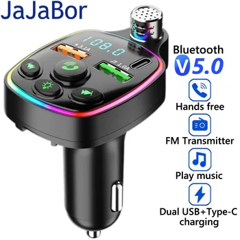JaJaBor Automobilinis FM Siųstuvas-Moduliatorius Didelis Mikrofono C Tipo Dual Usb Greito Įkrovimo belaidžio 5.0 laisvų Rankų Automobilinis Mp3 Grotuvas