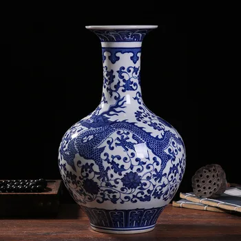 Jingdezhen Keramikos Vaza Kinų Stiliaus Mėlynos ir Baltos spalvos Porceliano Antikvariniai Kambarį Namo Gėlių kompozicijų Vaza Vidaus Ornamen