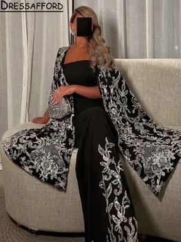 Juoda Spagečiai Dirželiai Dubajus Tiesiai Vakaro Suknelė su Sidabro Blizgučiais Appliques Juostelės Saudo arabų Oficialią Šalies Suknelė
