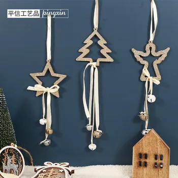 Kalėdų eglutės papuošalus Kalėdų šalis dekoro medinis angelas bell pakabukas 