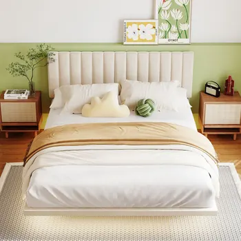 Karalienė dydžio minkštų lova su automatinės šviesos ir headboards, plūduriuojantis aksomo platforma lova, dvigulė lova, viengulė lova