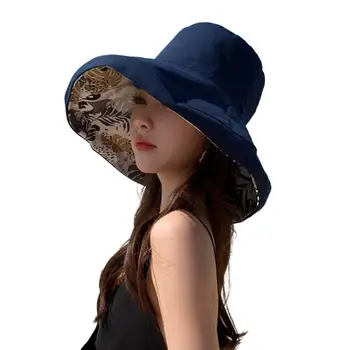 Kibiras Skrybėlę su Smakro Dirželis Grįžtamasis Kibiro Kepurę Madingi moteriški Saulės, Kepurę su Plačiu Kraštų Stilingas dvipusis Vasarą