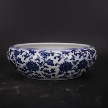 Kinijos Mėlynos ir Baltos spalvos Porceliano Čing Qianlong Lotus Modelis Dubenį 5.12 colių