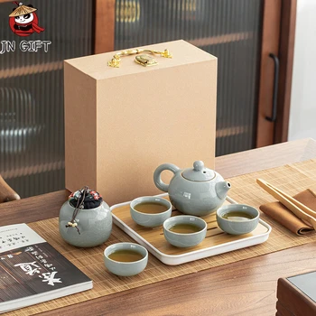 Kinų stiliaus Ge krosnies teaware rinkiniai Kung Fu Kelionės arbatos rinkinys teacup dovanų dėžutėje Kinijos aukštos kokybės dovanos teaware rinkiniai