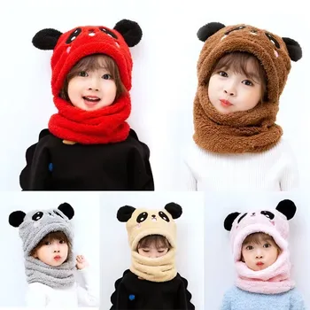Kūdikių skrybėlę ausies bžūp Rudenį ir žiemą, vaikų skrybėlę kaklo, vieną super mielas mielas berniukas ir mergaitė panda puloveris skrybėlę