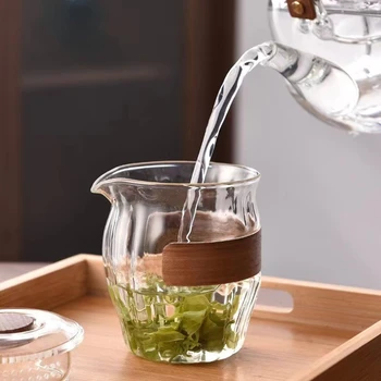 Kūrybos aukštos borosilikatinio stiklo arbatinukas su dangteliu, žaliosios arbatos, gėlių, skaidrus dūmų pilka, stiklo arbatinukas