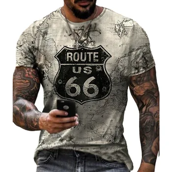 Mados Derliaus 3D Spausdinimo vyriški marškinėliai Vasarą JAV Route 66 Raidžių Unisex Drabužiai, O Apykaklė Atsitiktinis Gatvės Prarasti Negabaritinių Marškinėliai