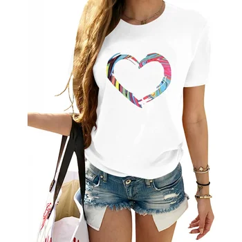 Meilė Trumpas Rankovės Marškinėliai Moterų Mielas Meilės Spausdinti Atsitiktinis Širdies Modelio Marškinėliai Valentino Diena Marškinėliai