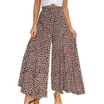 Moterų Leopard Pločio Kojų Kelnės Ilgos Prarasti Pantskirt Aukštis Juosmens Jogos Kelnes, Kelnės Streetwear Sijonas