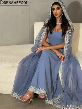 Mėlyna Scoop Appliques Nėrinių Dubajus Undinė Vakarinę Suknelę Atvira Nugara Rankovių Juostelės Saudo Arabų Oficialią Šalies Suknelė