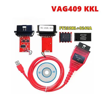 Naujausias VAG 409 KKL Diagnostikos Sąsaja su FTDI FT232RL 9241A Lustas skirtas VAG-KKL OBD2 Cable KKL 409 Skaitytuvas kabelis VAG409.1 KKL