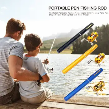 Nešiojamas Kišenėje Teleskopinis Mini Žvejybos Polių Rašiklio Formos Sulankstyti meškere su Ritės