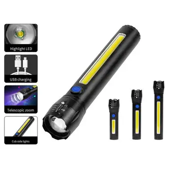 Nešiojamų Kempingas Šviesos diodų (LED Aliuminio Lydinio USB Įkrovimą, Kempingas, Šviesos, Lauko Stipri Šviesa Ilgo Nuotolio COB Zoom Mini Žibintuvėlis