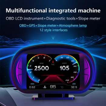 P2 Head Up Display Automobilių HUD OBD2 GPS Šlaito Metre Atmosphe Lempos LCD Priemonė, Elektronikos Priedai, Skirti Visiems Automobiliams