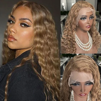 Pelenų Blond Prarasti Giliai Banga Nėriniai Priekiniai Perukas Žmogaus Plaukų Perukai Moterims 13x4 Skaidrus Nėriniai Indijos Remy Plaukų Bobbi