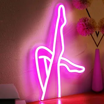 Pink Lady Kojos LED Neon Light Ženklas Seksualus 3D Sienos Meno Dekoro lempos Neon Požymiai, Miegamojo USB Powered Neoninės šviesos, Mergaitėms, Vaikams,