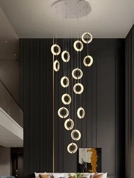 Prabangūs Krištolo Apvalių Žiedų LED Šviestuvo Už Laiptai, Moderni Cristal, Gold, Kabantys Šviestuvai Ilgai Patalpų Paprastas Lempas