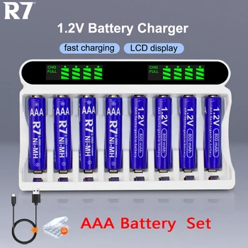 R7 Ni-Mh AAA 1.2 V Įkraunamas Akumuliatorius, 3a 800mAh + LCD Greitai AA AAA Baterijų Įkroviklis
