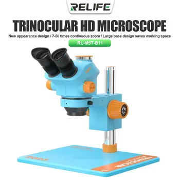 RELIFE 7-50X Nuolat Zoom Tiksliai Dėmesio Optinis Tikslas Objektyvas Elektroninių HD Kamera Trinokulinis Mikroskopas, Skirtas PCB Remontas