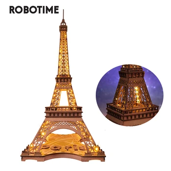 Robotime 3D Medinė Dėlionė Naktį iš Eifelio Bokšto 1:638 Pastato Modelis Žaislai Vaikams, Vaikų Gimtadienio Dovana
