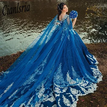 Royal Blue Quinceanera Suknelės Gėlių Saldus 16 Princesė Suknelė Duobute Gimtadienio Vestido De Anos 15