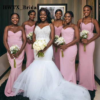 Rožinė Undinė Bridesmaid, Suknelės Moterims 2023 Brangioji Grindų Ilgis Apvalkalą Afrikos Juodieji Mergina Vestuves Suknelė Plius Dydis